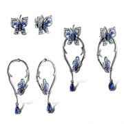 Silver Colour Earrings For Women Genuine Blue Butterfly