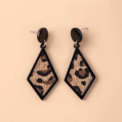 Vintage Geometric Leopard Skin Acrylic Statement Earrings For Women