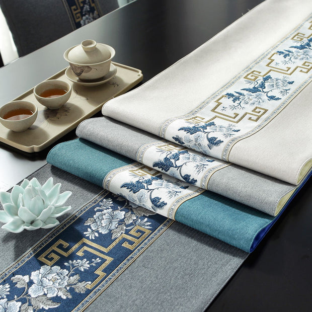 Chinese Zen Tea Ceremony Table Flag - Elegant Fabric for Long Dining Table