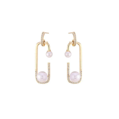 Korean Geometric Pearl Earrings