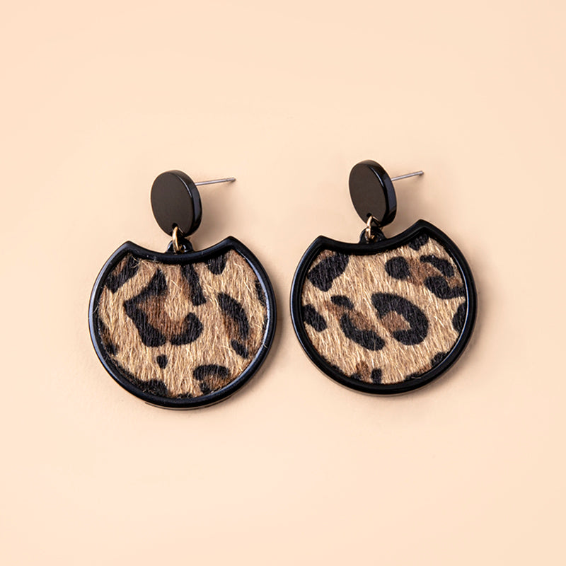 Boucles d'oreilles acryliques en peau de léopard géométrique vintage pour femmes