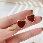 Enamel Red Heart Earrings 18K Gold Stud Earrings For Women