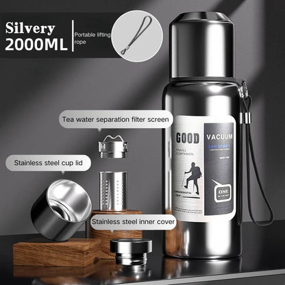 600-2000ML Large Capacity Stainless Steel Insulated Water Bottle – Cold Thermal Thermos Tumbler Travel Mug & Flask Pot