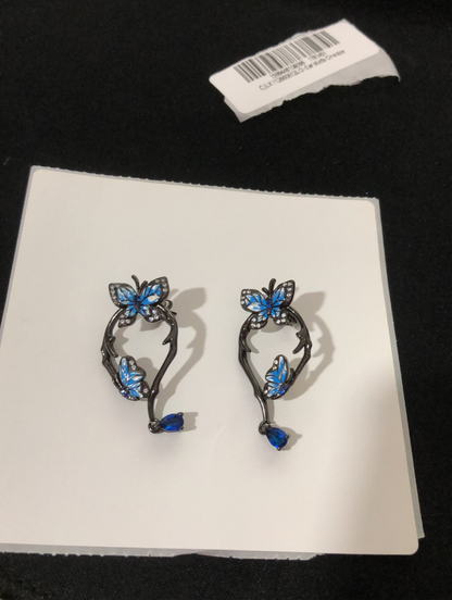 Women Silver Color Earrings Genuine Blue Butterfly