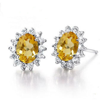 Natural Citrine Earrings - 925 Silver Gold Plated for Women