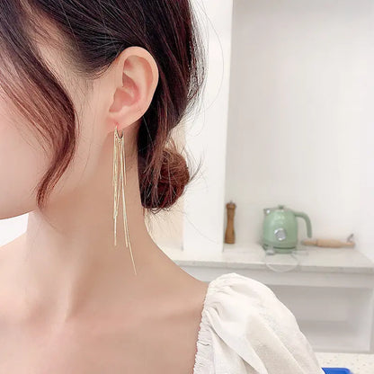 Simple Fashionable Long Tassel Earrings Women