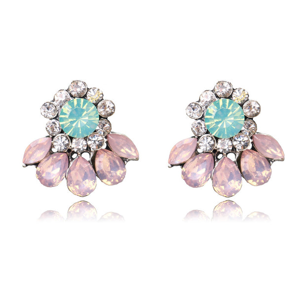 Simple Four Color Flower Shiny Stud Earrings For Women