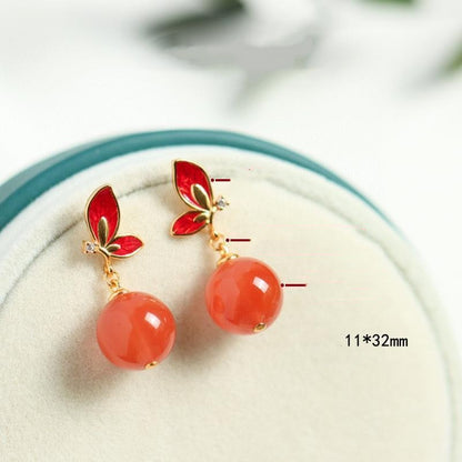 Women Natural South Red Agate Earrings