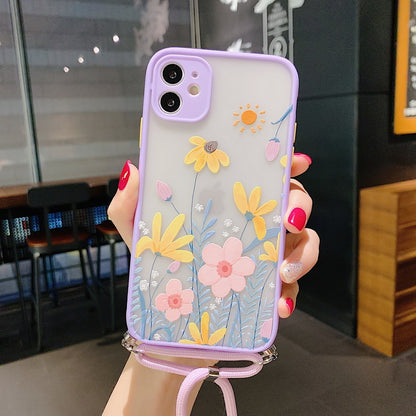 Étui de téléphone avec lanière florale de lavande pour iPhone XSMAX