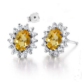 Natural Citrine Women Earrings - 925 Silver Gold Plated