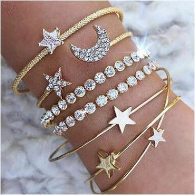 Celestial Charm: Moon, Stars & Women's Cuff Bracelet