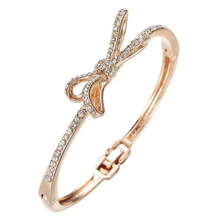 Diamond & Bow Rose Gold Bracelet - Elegant Women's Jewelry