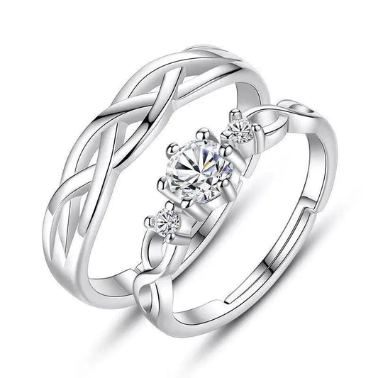 Bagues de couple simples serties de diamants pour hommes et femmes