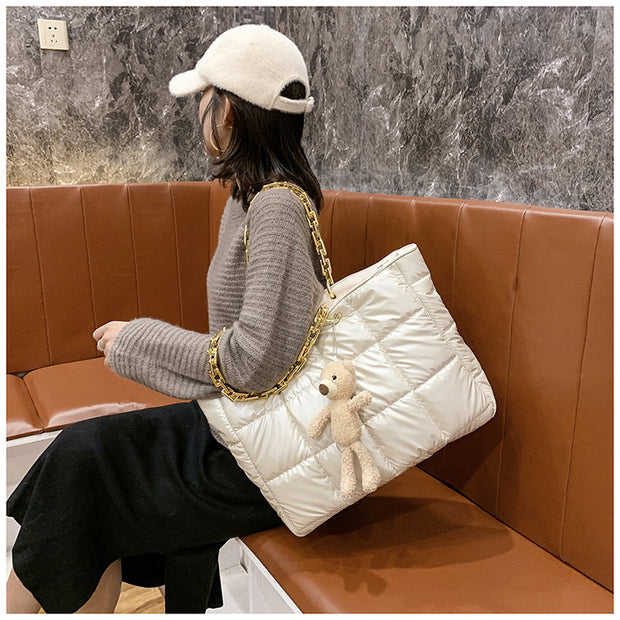 Thick Chain Tote Bags for Women Leather Big Shoulder Bag Ladies Large Capacity Shopper Purse Luxury Handbag