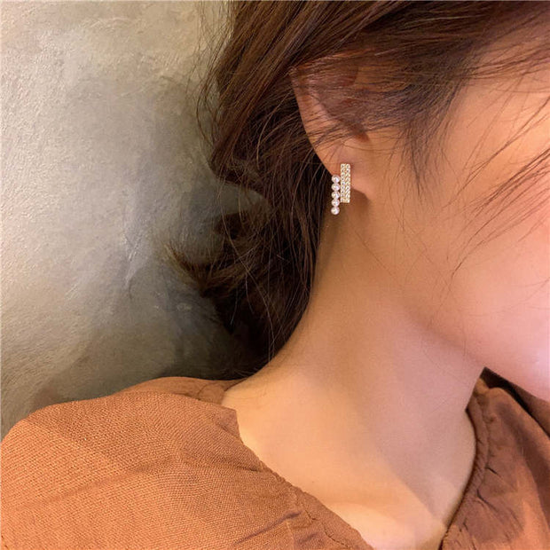 Pearl Crystal Stud Earrings For Women