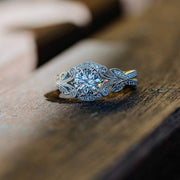 Elegant Diamond Leaf Engagement Ring