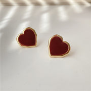 Enamel Red Heart Earrings 18K Gold Stud Earrings For Women