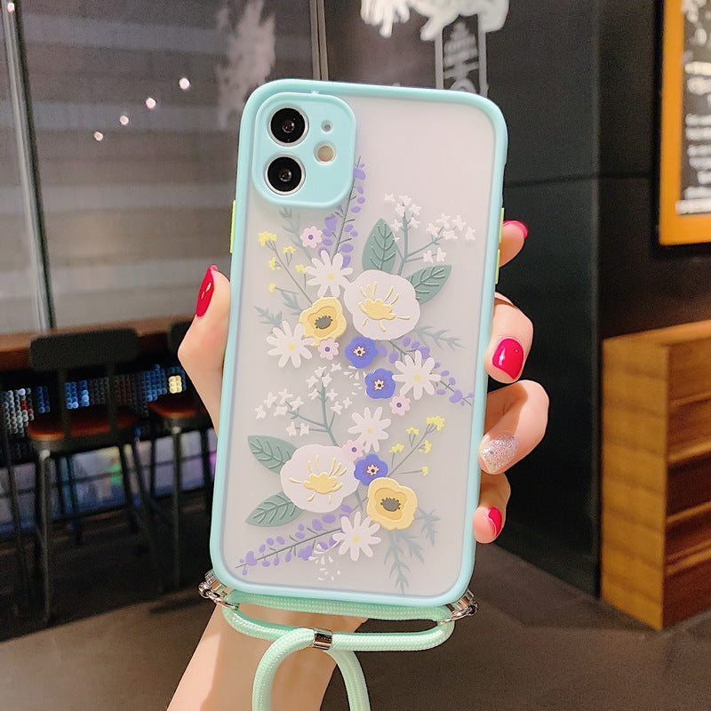 Étui de téléphone avec lanière florale de lavande pour iPhone XSMAX