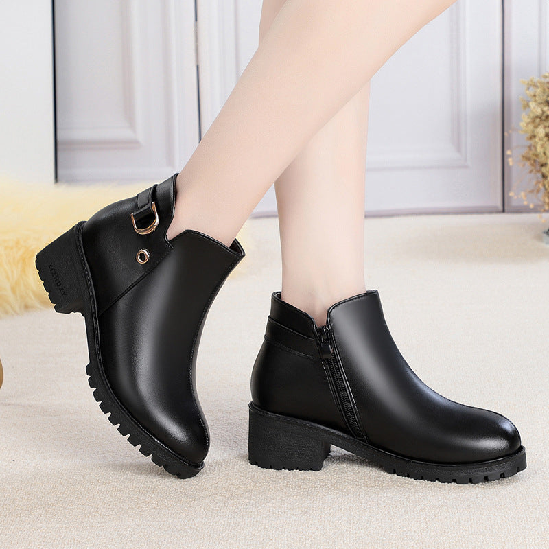 Black Mid-Heel Cotton Shoes