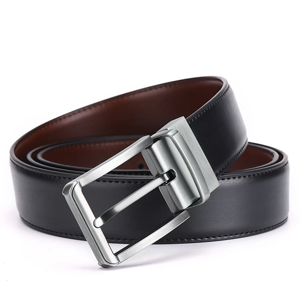 Ceinture double face en cuir véritable pour hommes