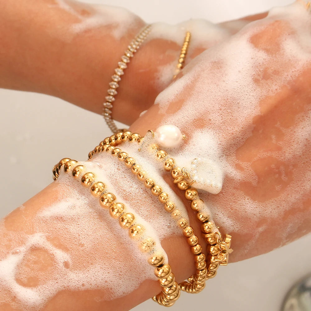 Gold-Plated Elastic Bead Bracelets for Women