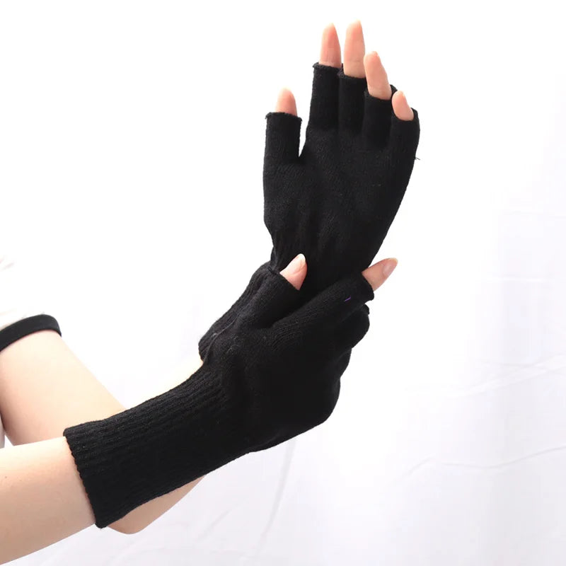 Black Knitted Fingerless Gloves - Warm