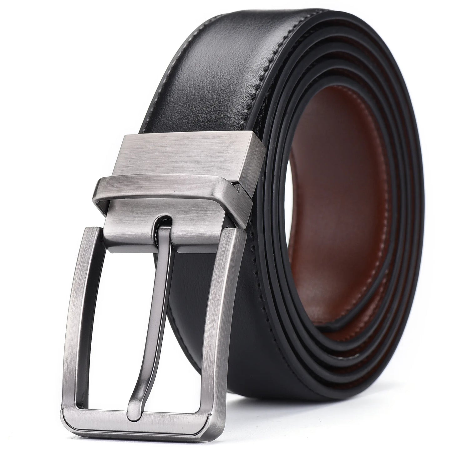 Ceinture double face en cuir véritable pour hommes