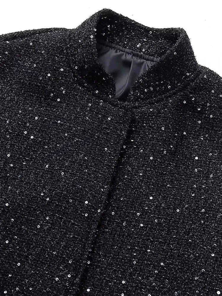 Veste à paillettes dorées Y2K pour femme – Manteau court de style urbain