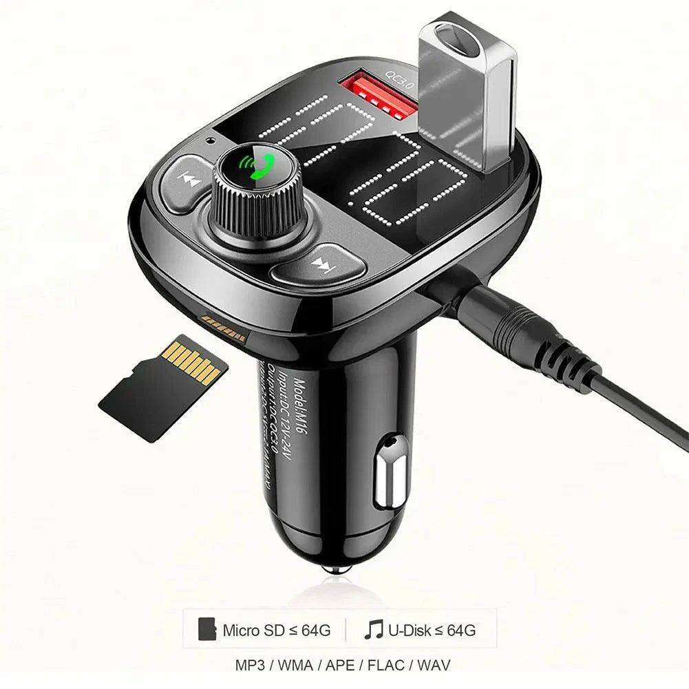 Bluetooth 5.0 FM Transmitter Car Kit with 5A Quick Charger and MP3 Player
