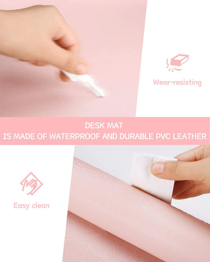 Pink Waterproof PVC Leather Desk Mat for Girls - Non-Slip Gaming & Laptop Pad