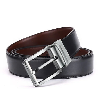 Ceinture double face en cuir véritable pour hommes