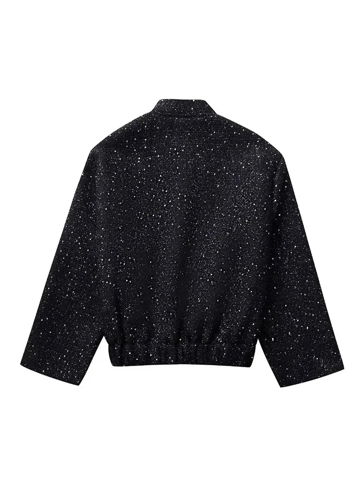 Veste à paillettes dorées Y2K pour femme – Manteau court de style urbain