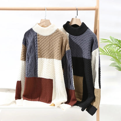 Pull en tricot patchwork pour hommes d'hiver