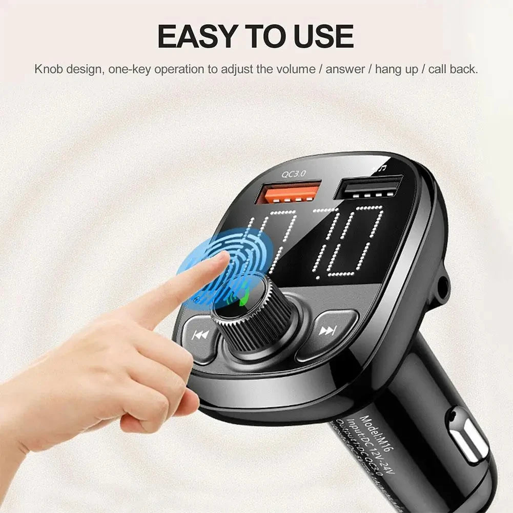 Bluetooth 5.0 FM Transmitter Car Kit with 5A Quick Charger and MP3 Player