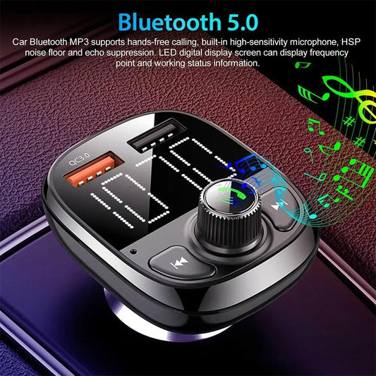 Bluetooth 5.0 FM Transmitter Car Kit with 5A Quick Charger and MP3 Player