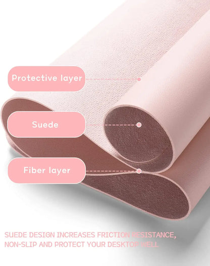 Pink Waterproof PVC Leather Desk Mat for Girls - Non-Slip Gaming & Laptop Pad