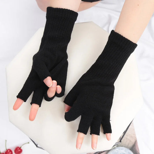 Black Knitted Fingerless Gloves - Warm