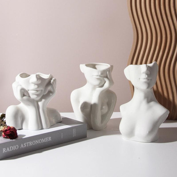Nordic Ceramic Human Face Flower Vase – Creative Home Decor