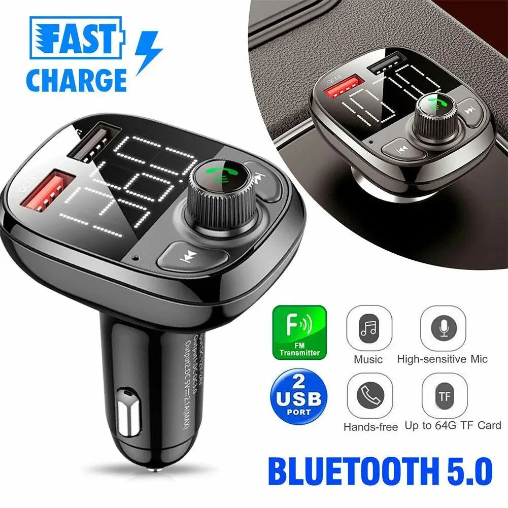 Bluetooth 5.0 FM Transmitter Car Kit with 5A Quick Charger and MP3 Player