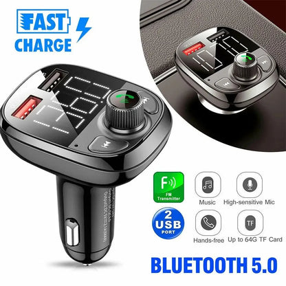 Bluetooth 5.0 FM Transmitter Car Kit with 5A Quick Charger and MP3 Player