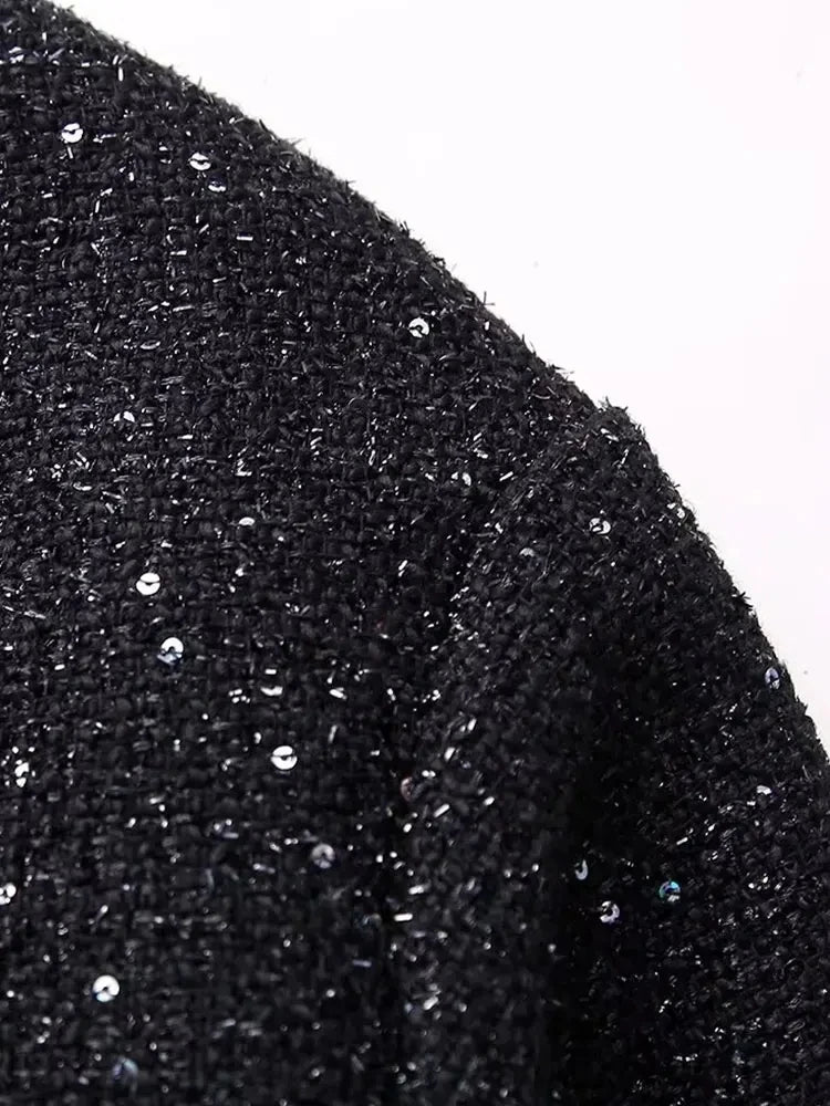 Veste à paillettes dorées Y2K pour femme – Manteau court de style urbain