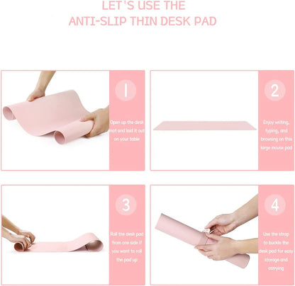 Pink Waterproof PVC Leather Desk Mat for Girls - Non-Slip Gaming & Laptop Pad