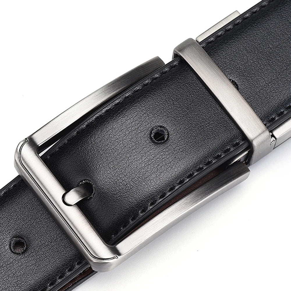 Ceinture double face en cuir véritable pour hommes