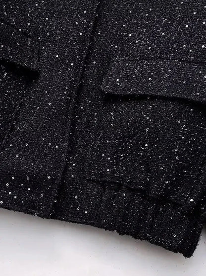 Veste à paillettes dorées Y2K pour femme – Manteau court de style urbain