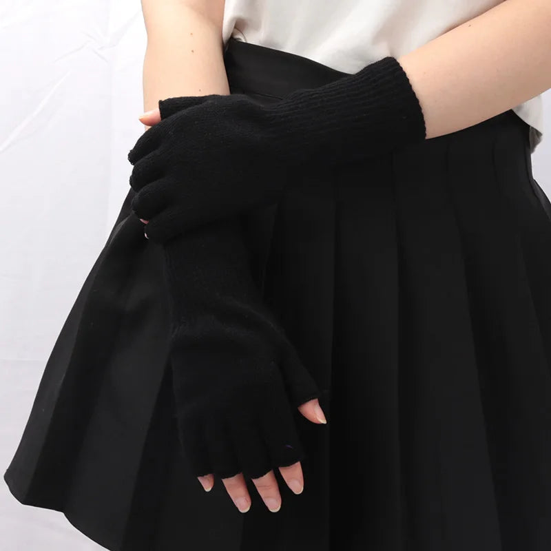 Black Knitted Fingerless Gloves - Warm