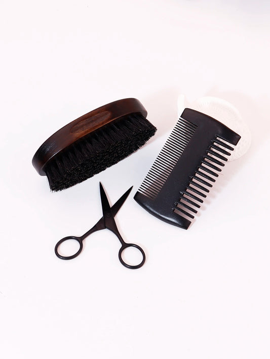 soft boar bristle beard brush, beard grooming set, beard comb and scissors, natural boar bristle brush for beard, beard care kit, beard styling tools, beard maintenance set, men’s grooming kit, beard trimming accessories, beard brush and comb set