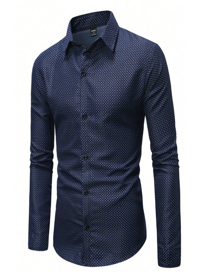 men's blue polka dot long-sleeve button-up shirt, men's summer lapel shirt, outdoor streetwear shirt for men, men's polka dot casual shirt, long-sleeve lapel button-up shirt men, trendy men's summer shirt, stylish outdoor shirt for men, blue polka dot streetwear shirt, men's fashion long-sleeve shirt, casual button-up shirt for men