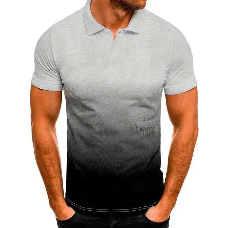 men's short-sleeve 3d gradient lapel sports polo shirt, men's gradient polo shirt, short-sleeve sports polo for men, men's 3d design polo shirt, casual lapel polo t-shirt men, men's athletic short-sleeve polo, stylish gradient polo for men, breathable sports polo shirt, trendy men's short-sleeve polo, men's summer polo t-shirt