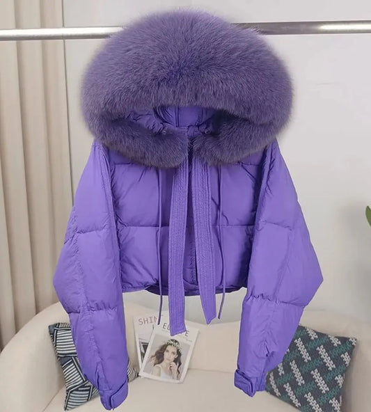 Women's Duck Down Real Fox Fur Hooded Jacket.