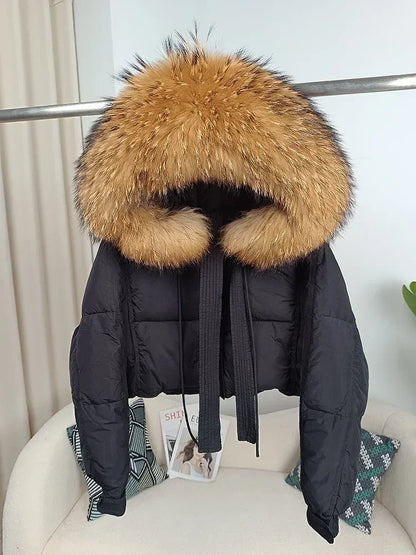 Women's Duck Down Real Fox Fur Hooded Jacket.